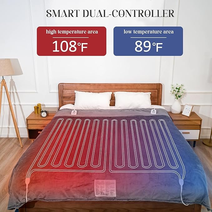 SUNVIVI Heated Blanket King Size, Heating Electric Throw Blanket Dual Control, 10 Heat Settings, 12 Hours Auto Off, Machine Washable, ETL Certified, Overheating Protection, Grey