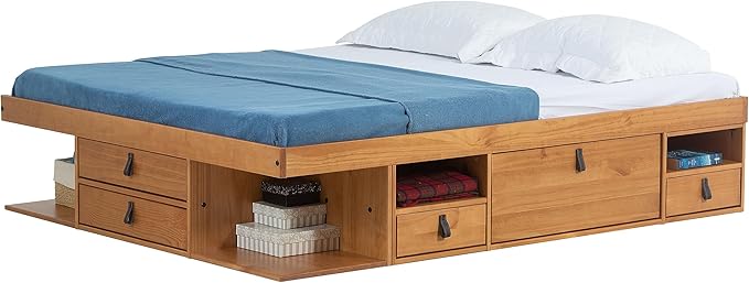 memomad Bali Storage Platform Bed with Drawers (Full Size, Oak Brown Wood)