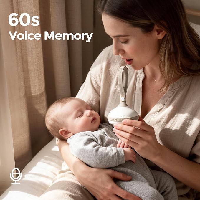 EVOCELER | Portable White Noise Sound Machine for Babies and Kids | Auto Cry Detection | 9 Soothing Sounds | Sleep Soother | Voice Recording | 15H Battery | Travel | Baby Registry Gift | Stroller Clip