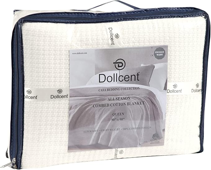 DOLLCENT 100% Cotton California King Size Blanket for Bed, Premium Combed Lightweight Blankets, Washed Breathable Bed Throw Blanket, Ivory Cal King Cotton Blankets for All Season: Ivory (102"x108")