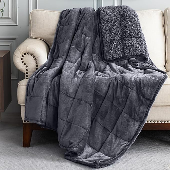 Cottonblue Sherpa Fleece Weighted Blanket 15 lbs for Adult, Soft Fuzzy Sherpa Fleece Weighted Blankets Full Size, Flannel Cozy Heavy Blankets for Sofa Bed, 48 x 72 inches, Dark Grey