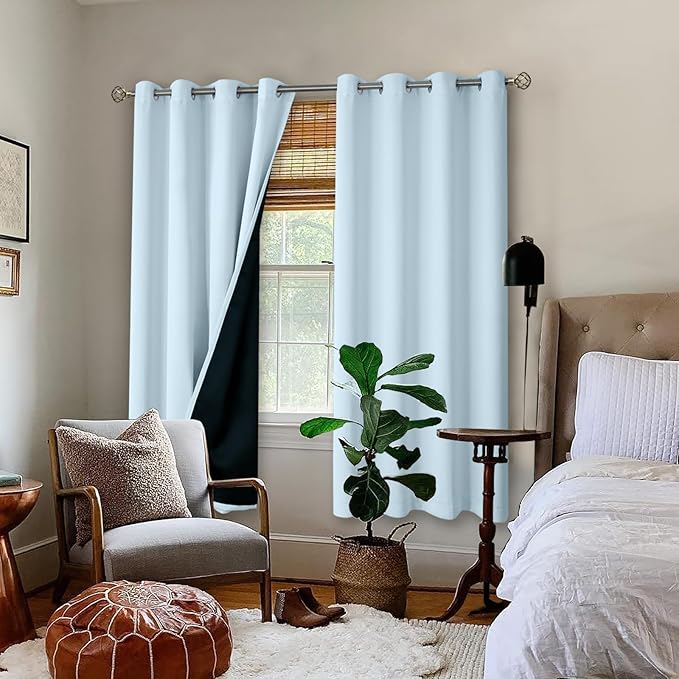 BGment Baby Blue 100% Blackout Curtains for Nursery Bedroom 72 Inch Length 2 Panels, Thermal Insulated Full Light Blocking Grommet Noise Cancelling Window Curtains for Kids Room, 52 Inch Wide Each