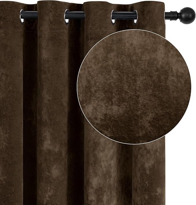 SMILETIME Chocolate Crushed Velvet Curtains 52x108 inch Luxurious Thermal Insulated Soundproof Drapes for Living Room Bedroom Office Soft and Durable Light-Filtering Window Treatments, 2 Panels