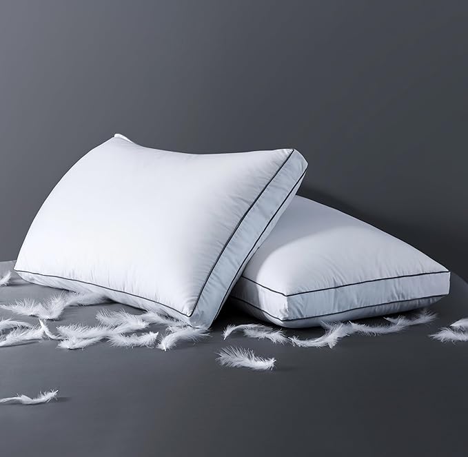 ELNIDO QUEEN Goose Feather Down Pillows King Size Set of 2，Luxury Hotel Collection Bed Pillows for Sleeping， Down Surrounded Pillows 2 Pack, Soft ＆ Fluffy for Side, Back Sleepers 20x36 in