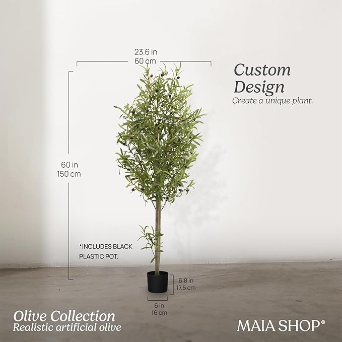 Maia Shop 5ft Artificial Olive Tree Plant for House, Apartment or Office – Realistic Fake Indoor Plants for Living Room, Kitchen, Bedroom, Entryway or Bathroom – Faux Greenery for Home Décor