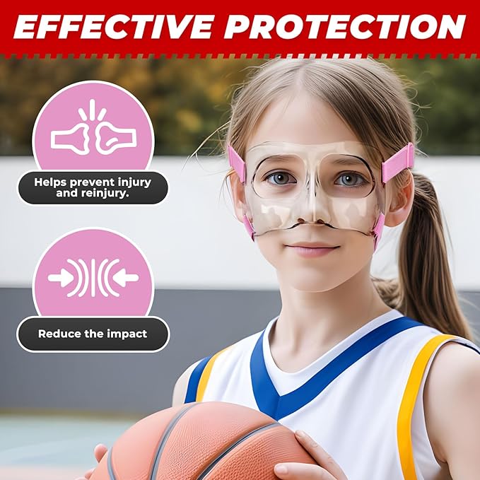 WR01B Girls Nose Guard for Broken Nose Adjustable Basketball Soccer Sports Face Mask with Padding for Youth Teens