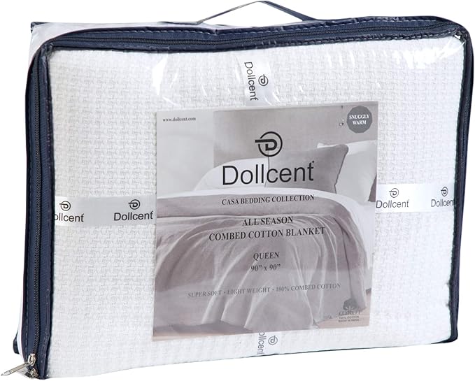 DOLLCENT 100% Cotton King Size Blanket for Bed, Premium Soft Combed Lightweight Blankets, Washed Breathable Cozy Bed Throw Blanket, White King Cotton Blankets for All Season: White (108"x90")