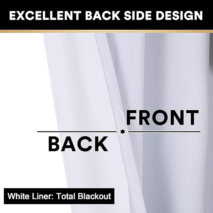 PrinceDeco Blackout Linen Texture Curtains 64 inches Length Natural Linen Blackout Drapes for Bedroom Living Room Darkening Curtain Thermal Insulated with White Liner,Set of 2,W42 X L64,Pearl White
