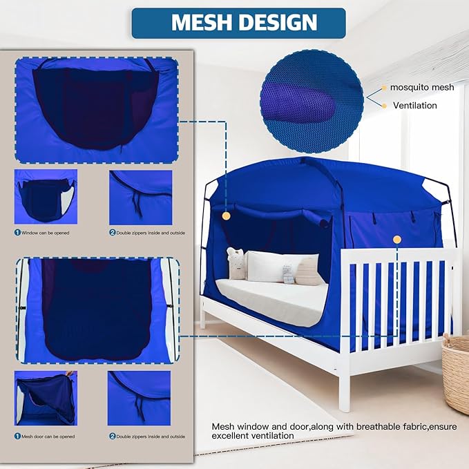 Bed Tent,Portable Privacy Sleeping Bed Canopy,Blackout 90% Drapes for Kids and Adult,Indoor Space Tent with Breathable Large Mesh Windows