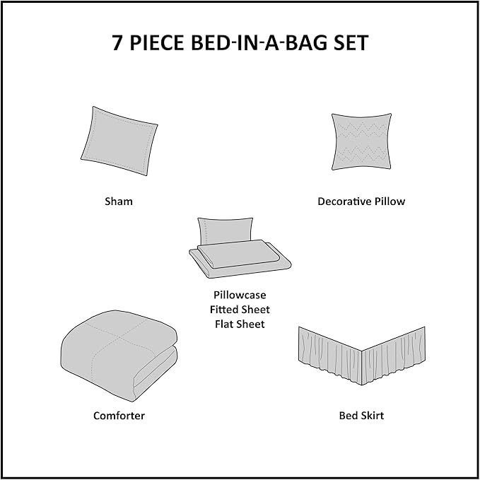 Madison Park Essentials Twin Comforter Set, Bed in a Bag Twin, Watercolor Print Coastal Comforter & Chambray Cotton Sheet Set, All Season Bedding Set, Saben, Taupe Twin (68 in x 86 in) 7 Piece