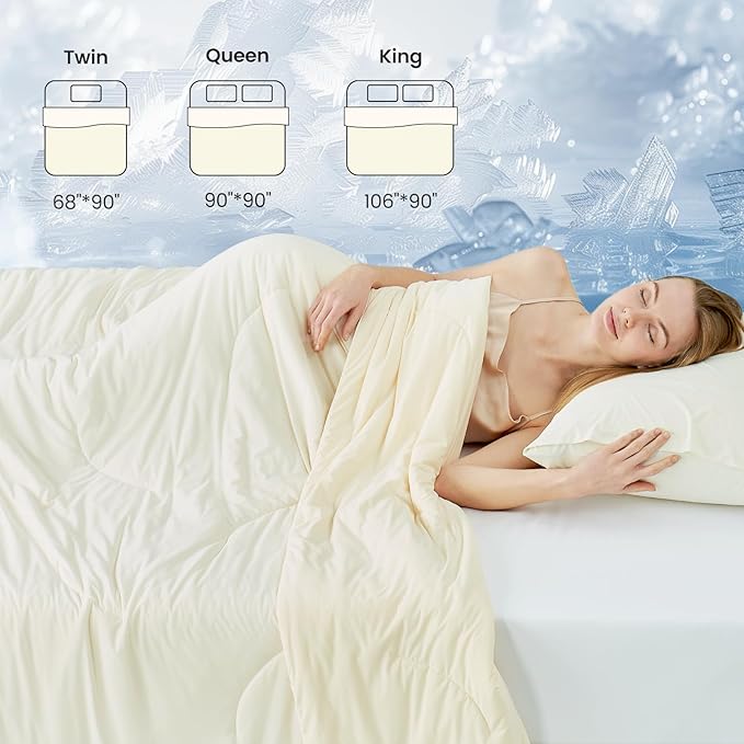 Cozy Bliss Cooling Comforter Queen Size Dual-Sided, Ultra-Soft Cooling Blankets for Hot Sleepers and Night Sweats, Breathable Lightweight Silky Smooth, Snow Ivory