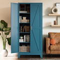 COFaR Home Farmhouse Storage Cabinet with Barn Door, Tall Kitchen Pantry Cupboard with Adjustable Shelves, for Dining Room, Bathroom, Living Room Blue.