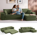 LINSY HOME Convertible Sofa Bed with 2 Pillows & Ottoman, Boneless Couch Folding Modular Sectional Sleeper Sofa, L Shaped Sofas Corduroy Couch Bed Compression Sofa for Living Room Apartment, Green