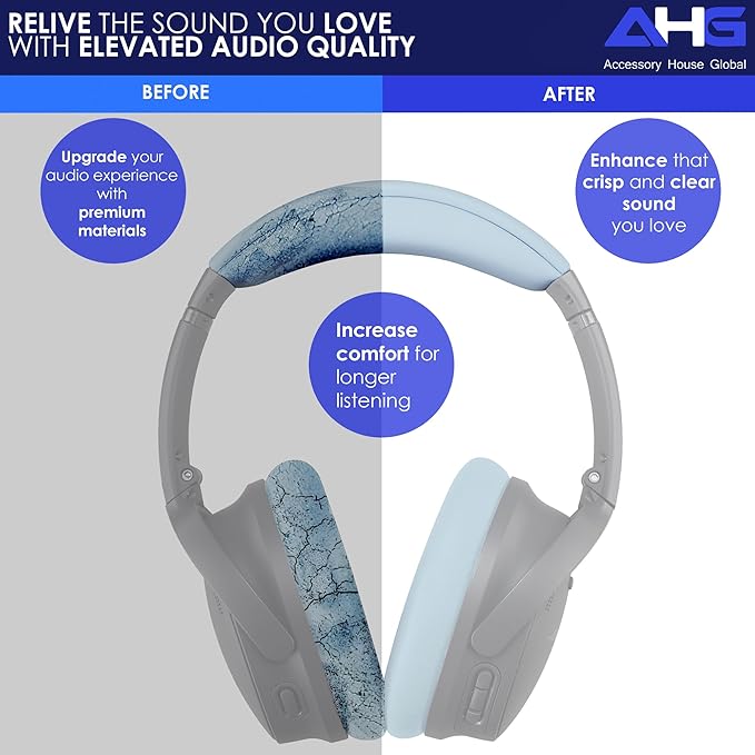 Replacement QC Ear Pad/Headband Pad Cushion. Compatible with Bose QuietComfort (2023) QC45 QCSE QC35 II Wireless Noise Cancelling Headphones (Moonstone Blue) Easy DIY Fit