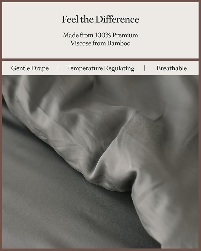 Cozy Earth Luxury Duvet Cover Twin - 100% Viscose from Bamboo - Ultra-Soft, Cooling & Lightweight Duvet Cover - Temperature-Regulating Bedding with Concealed Zip & Interior Snap Closures - Dove Grey