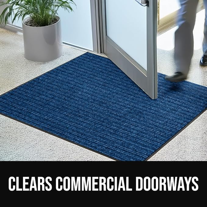GORILLA GRIP Waterproof Traffic Guard Door Mat, 47x35, Heavy Duty Entryway Mats, Strong Rubber Back Commercial Utility Rugs for Office Hallway, Garage Floor and Home, Low Profile Carpet Runner, Blue