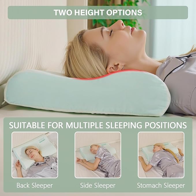 2 Pack Cervical Neck Pillow for Neck Pain Relief, Contour Memory Foam Pillows, Cooling Ergonomic Pillows for Sleeping Side, Back & Stomach Sleepers, Breathable Bed Pillows Neck Support, Medium Soft