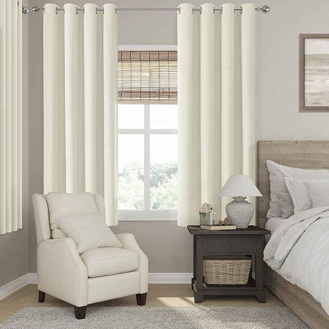 ChrisDowa 100% Blackout Iovry Solid Curtains 63 Inches Long 2 Panels for Bedroom Living Room,Farmhouse Room Darkening Thermal Insulated Soundproof Grommet Top Window Treatment Drapes,52x63