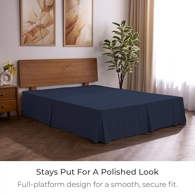 Mellanni Bed Skirt King Size - Bed Skirting - 15-Inch Tailored Drop Pleated Dust Ruffle - Hotel Luxury Bedding - Wrinkle, Fade, Stain Resistant - 1 Bedskirt (King, Navy Blue)
