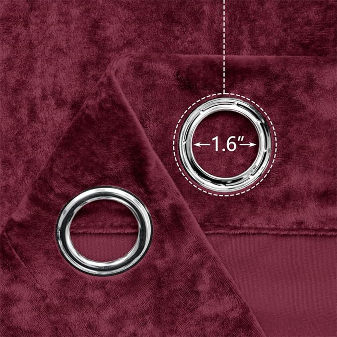 SMILETIME Burgundy Red Crushed Velvet Curtains 52x108 inch Luxurious Thermal Insulated Soundproof Drapes for Living Room Bedroom Office Soft and Durable Light-Filtering Window Treatments, 2 Panels