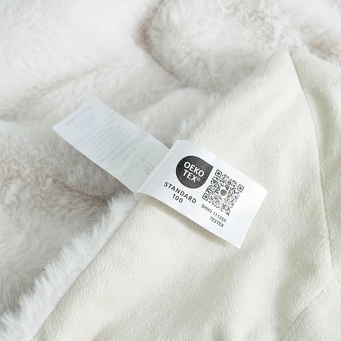 Cozy Bliss Faux Fur Throw Blanket for Couch, Cozy Warm Plush Striped Blanket for Sofa Bedroom Living Room, 90 * 90 Inches Beige