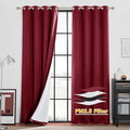 RYB HOME Soundproof & Dust Particle Filtering Curtains Blackout Window Treatment for Bedroom Living Room Divider Nursery Daytime Sleeping Patio Door, Burgundy Red, W52 x L 108 inch, 2 Panels