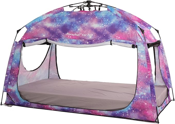 Indoor Instant Privacy Bed Tent for Sleeping,Quick Set-up Bed Canopies,Portable Bed Drapes with Large Space and 3 Doors (Galaxy, Twin)