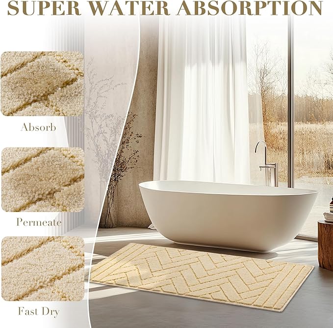 hicorfe Indoor Doormat,Front Back Door Mat Rubber Backing Non Slip Door Mats 20"x31.5" Absorbent Resist Dirt Entrance Doormat Inside Floor Mats for Entryway Washable Low-Profile(Cream Yellow)
