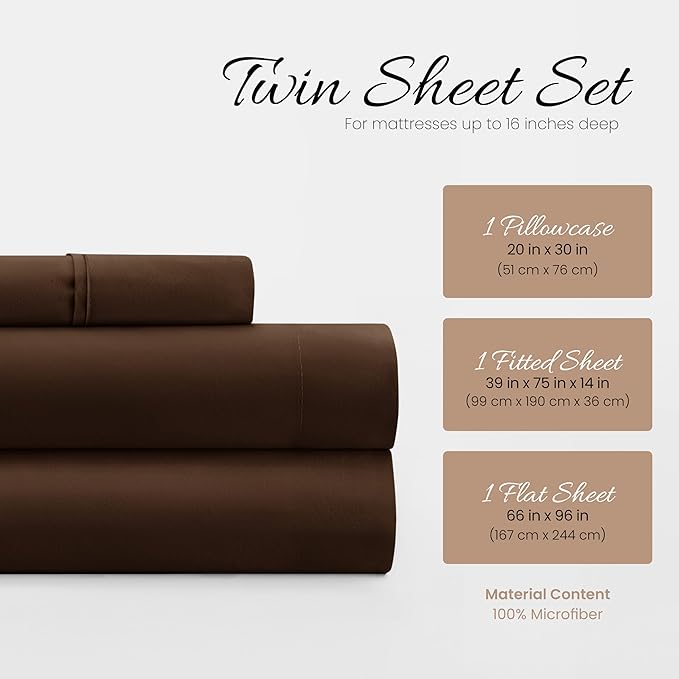 Linen Market Bed Sheets for Twin Size Bed (Chocolate) - Sleep Better Than Ever with These Soft and Cooling Twin Sheets - Deep Pocket Fits 16" Thick Beds - 3 Piece Twin Sheet Set