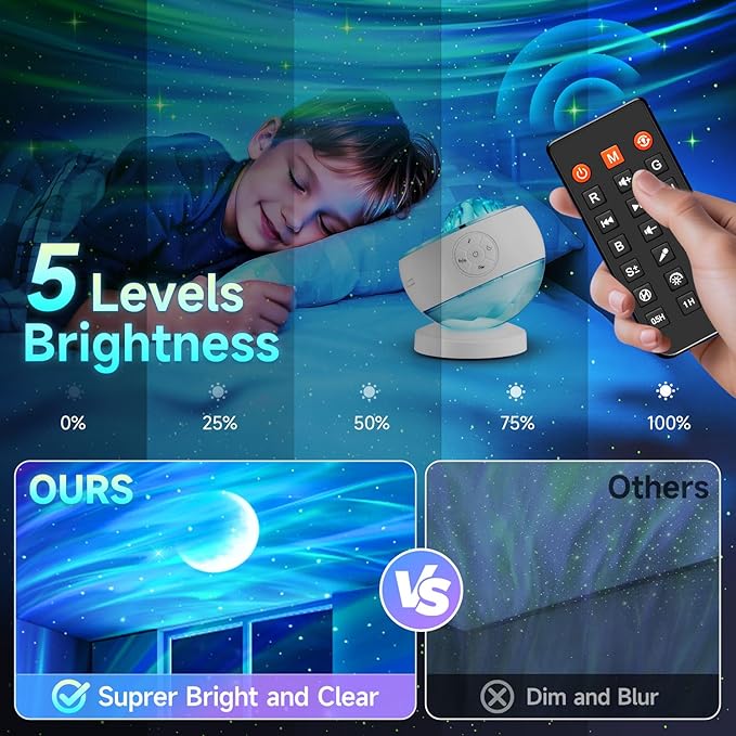 One Fire Northern Lights Projector,300+Color Modes Galaxy Projector for Bedroom, 15 White Noise Galaxy Light Projector, 5Moon Star Projector, Bluetooth Aurora Light Projector, Remote Timer Star Lights