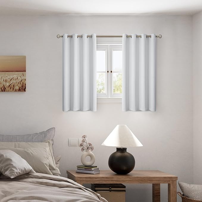 BGment Greyish White Short Blackout Curtains for Bedroom, Thermal Insulated Energy Efficiency Noise Reducing Grommet Curtains 54 Inch Length with Liner for Small Window 2 Panels Each 46 Inch Wide