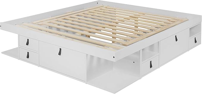 memomad Bali Storage Platform Bed with Drawers (King Size, Off White)