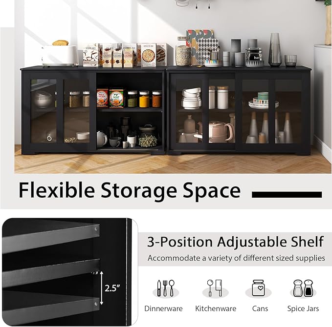 Costzon Sideboard Buffet Cabinet of 2, Wooden Kitchen Storage Cabinet with Adjustable Shelf, Sliding Glass Doors, Accent Coffee Bar Cabinet Console Table for Living Room, Dining Room, Hallway
