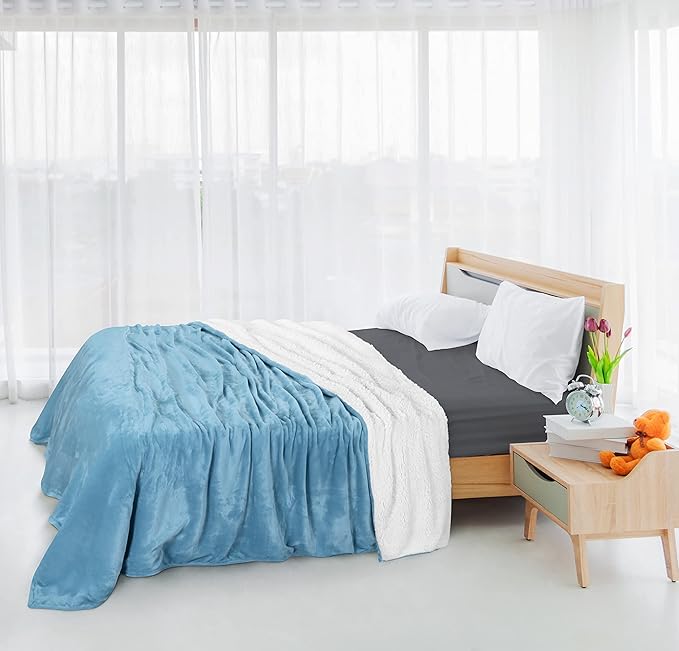 Utopia Bedding Sherpa Blanket Twin Size (Washed Blue, 90x66 Inches) - Soft Lightweight Plush Fleece Reversible Blanket for Bed, Sofa, Couch, Camping and Travel