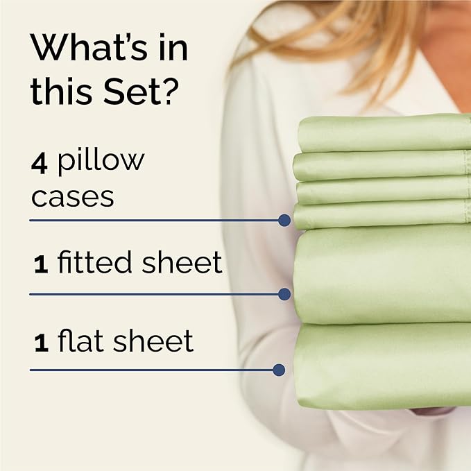 King 6 Piece Sheet Set - Cooling, Comfy & Breathable - Hotel Luxury Bedding, Includes Fitted Sheet for Women, Men, Kids & Teens - 1 Flat, 1 Fitted Sheet, 4 Pillowcases with Deep Pockets - Light Sage
