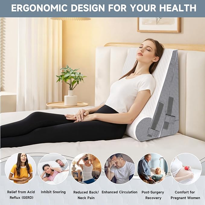 Bed Wedge Pillow for Sleeping, 3 Pcs Adjustable Height 4.5&7.5&12 Inch Triangle Pillow Wedge for Post Surgery, Acid Reflux, Snoring, Legs Pain Relief (Dark Gray)