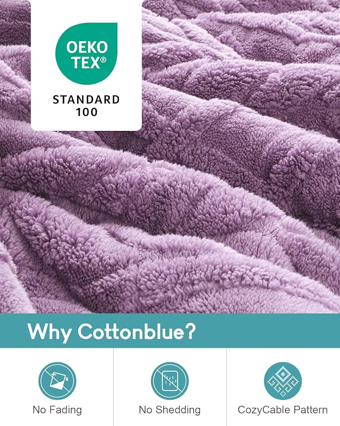 Cottonblue Jacquard Weighted Blanket 15lbs for Adults Twin Full Size, Soft Fuzzy Sherpa Fleece Weighted Throw Blankets 48x72 in for Relax and Sleep, Cozy Heavy Bed Blankets with Cemaric Beads, Purple