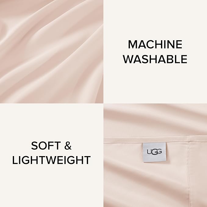 UGG King Sheet Set 4-Piece Luxury Cooling Sheets Deep Pockets Premium Bedding with 2 Pillow Shams Hypoallergenic Machine Washable Soft Lightweight Bed Set for Bedroom, King, Shell Light Pink (Hedi)