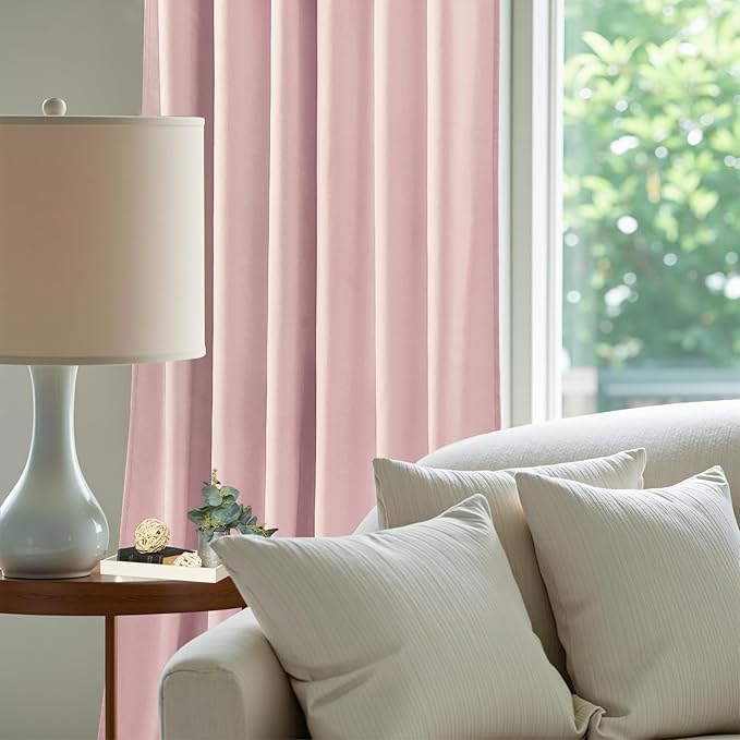 Baby Pink Velvet Curtains 84 Inches Long for Girls Bedroom, Luxury Room Darkening Thermal Insulated Blackout Curtain Window Drapes for Living Room Nursery, Back Tab Rod Pocket, W52 x L84, 2 Panels