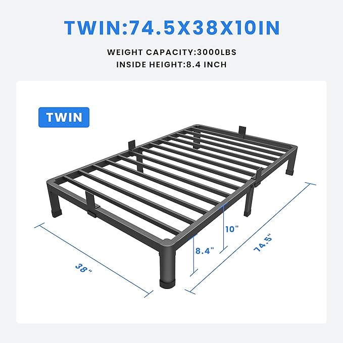 MAF 10 Inch Twin Size Metal Platform Bed Frame with Round Corner Legs, 3000 LBS Heavy Duty Steel Slats Support, Noise Free, No Box Spring Needed, Easy Assembly