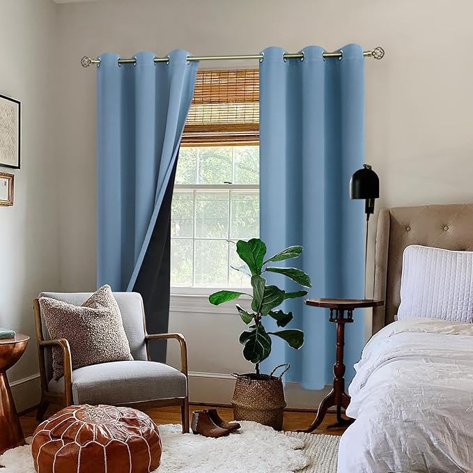 BGment Thermal Insulated 100% Blackout Curtains for Bedroom with Black Liner, Double Layer Full Room Darkening Noise Reducing Grommet Curtain (42 x 84 Inch, Denim Blue, 2 Panels)