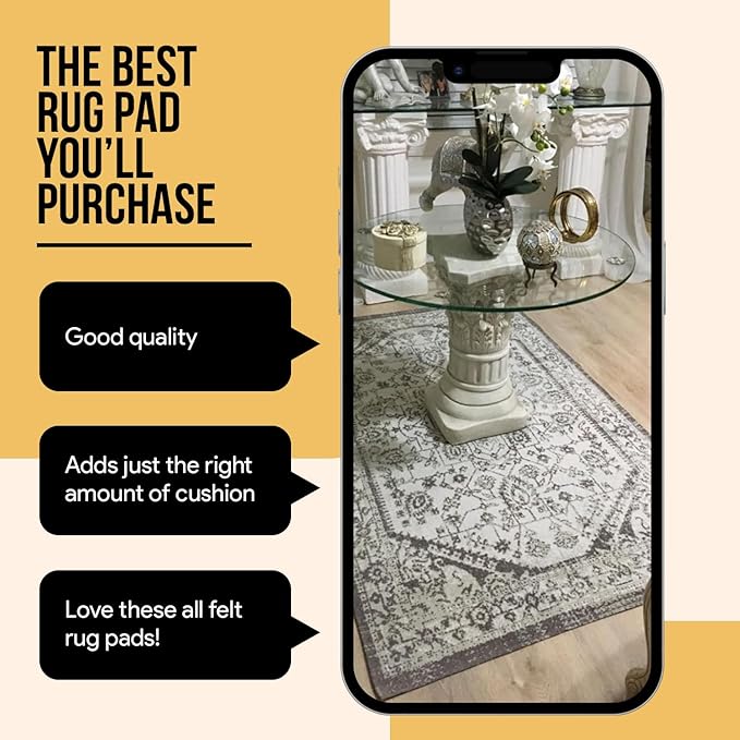 Premium Felt Rug Pad 5x7 Feet, Thick for Hardwood Floors, Laminate, Vinyl, Stone, Carpet & Tile, UnderPadding