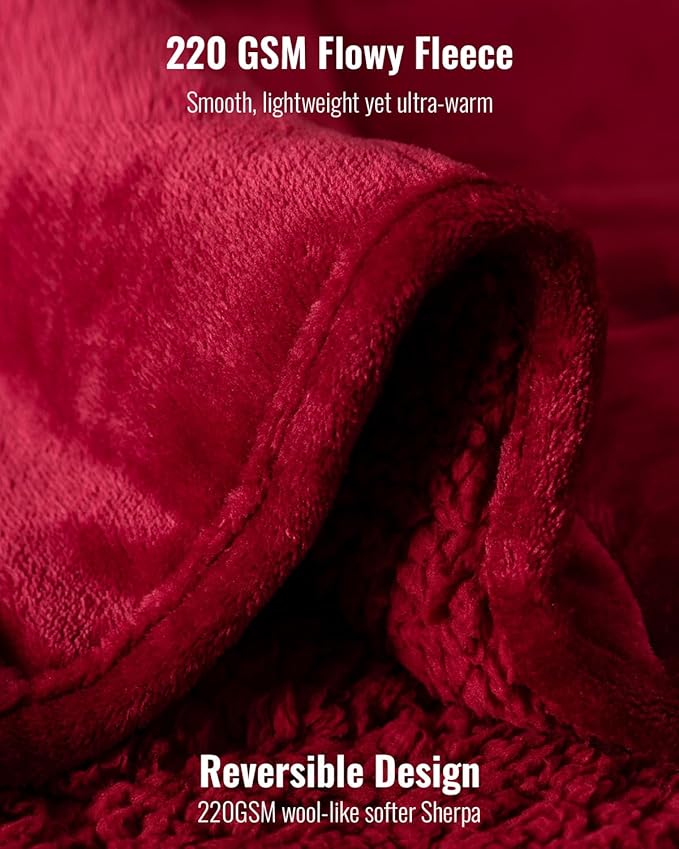 Uttermara Sherpa Fleece Weighted Blanket 15 lbs for Adult, Unicolor Ultra-Soft Fleece and Sherpa, Dual Sided Cozy Plush Blanket for Sofa Bed, 48 x 72 inches, Red