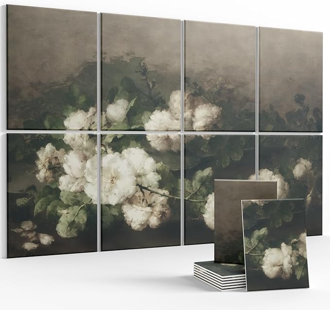 Wall Art Acoustic Panels,35''X24''Soundproof Wall Panels-8-Pack with 50 Adhesive Tabs, Panels for Living Room and Recording Studio, Offices-Stilleven met gitaar en rozen