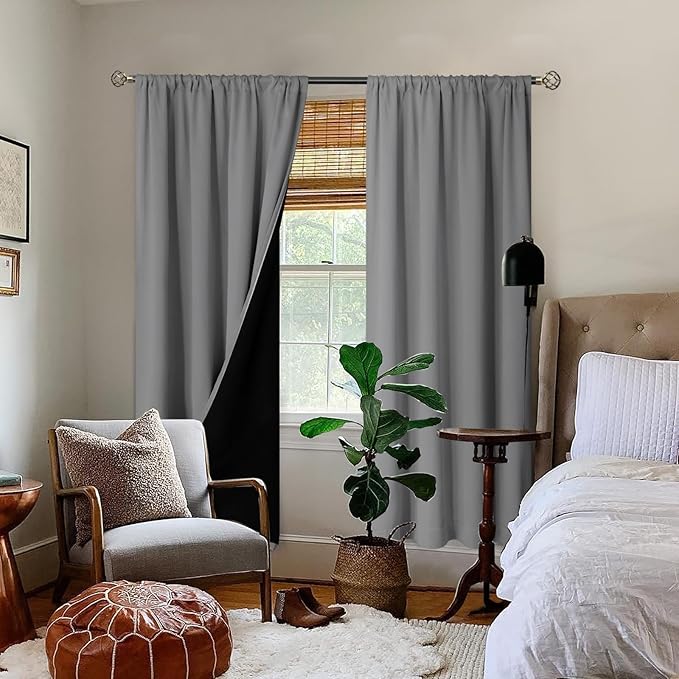 BGment 100% Blackout Curtains for Bedroom 72 Inch Length 2 Panels, Thermal Insulated Room Darkening Curtains Rod Pocket Soundproof Bedroom Living Room Window Curtains, Dove Grey, Each 42 Inch Wide