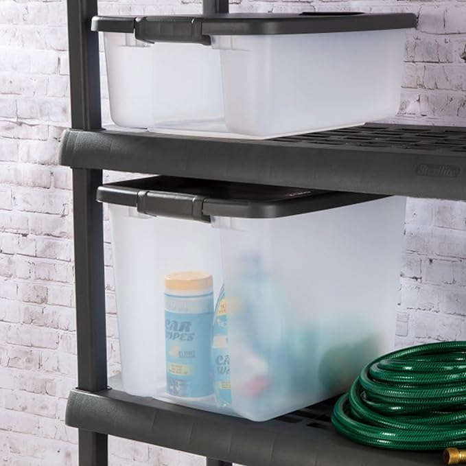 Sterilite 6-Pack ShelfTote, Clear Plastic Storage Bins with Lids, 50 Quart, Gray - Stackable Organizing Container Boxes for Closet, Bathroom, and Office