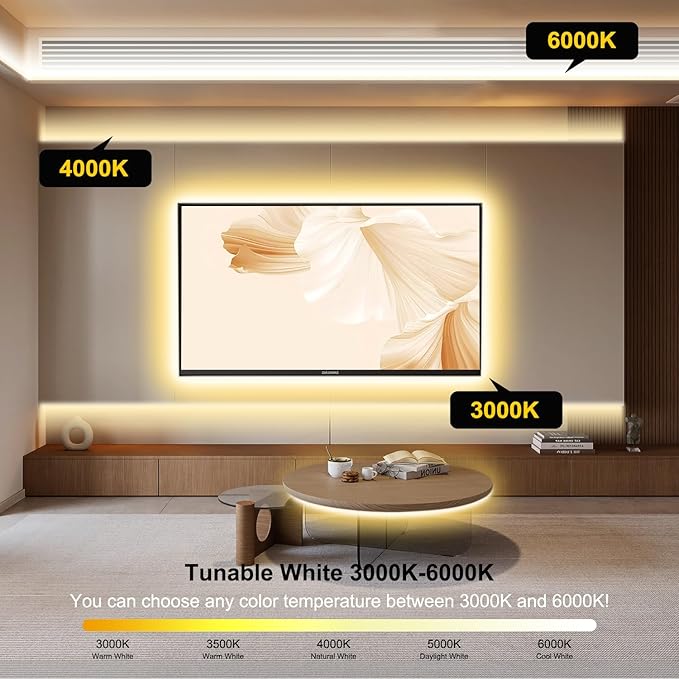 COB LED Strip Light,CCT Dimmable Strips Light,2700K-6500K,32.8ft/10m,8mm Wide,CRI90+ 24V LED Strips Kit with Bluetooth APP Control/Music Mode,for Bedroom,Kitchen,DIY Lighting