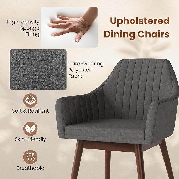 Giantex Upholstered Dining Chairs Set of 4, Mid Century Kitchen Chairs with Solid Wood Legs, Wrap-Around Backrest, Modern Accent Armchair for Living Room, Dining Room, Bedroom, Light Grey