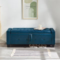48" Storage Ottoman Bench, Upholstered Button-Tufted End of Bed Bench with Soft-Close Hinge & Solid Wood Legs, Foot Rest for Living Room, Bedroom, Hallway (Faux Leather, Blue)