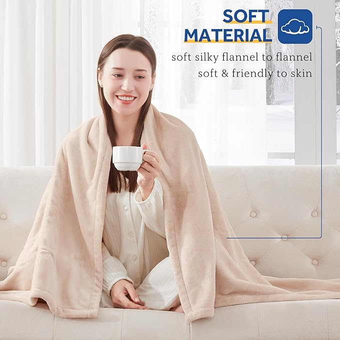 Sealy Electric Blanket Queen Size, Flannel Heated Blanket with 10 Heating Levels & 1-12 Hours Auto Shut Off, Fast Heating Warm Blanket, Machine Washable, Beige, 84 x 90 Inch